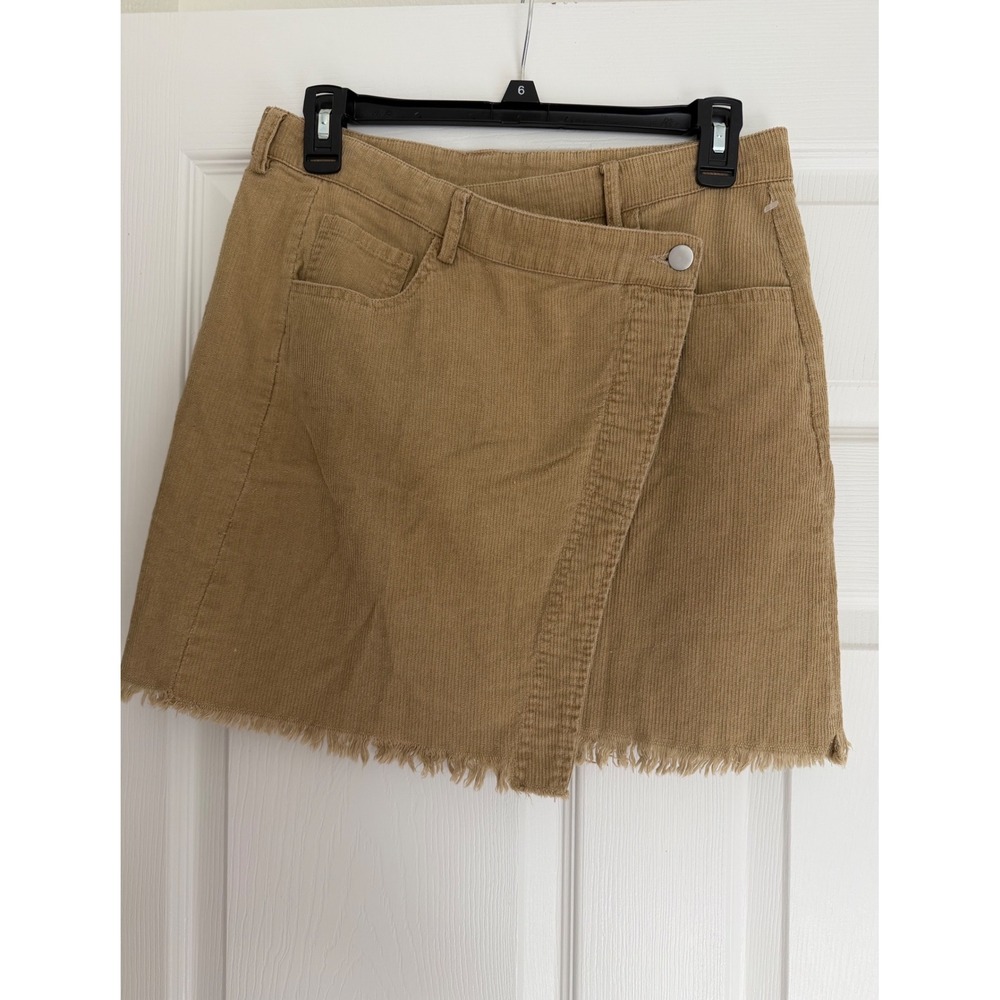 Le Lis Collection Mocha Corduroy Asymmetrical Mini Skirt Frayed Hem MS3676-1 L